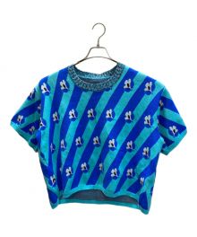 MM6 Maison Margiela（エムエムシックスメゾンマルジェラ）の古着「フラワーデザインショートスリーブニット」｜ブルー