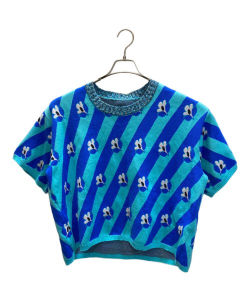 MM6 Maison Margiela（エムエムシックスメゾンマルジェラ）MM6 Maison Margiela (エムエムシックス メゾンマルジェラ) フラワーデザインショートスリーブニット ブルー サイズ:Mの古着・服飾アイテム