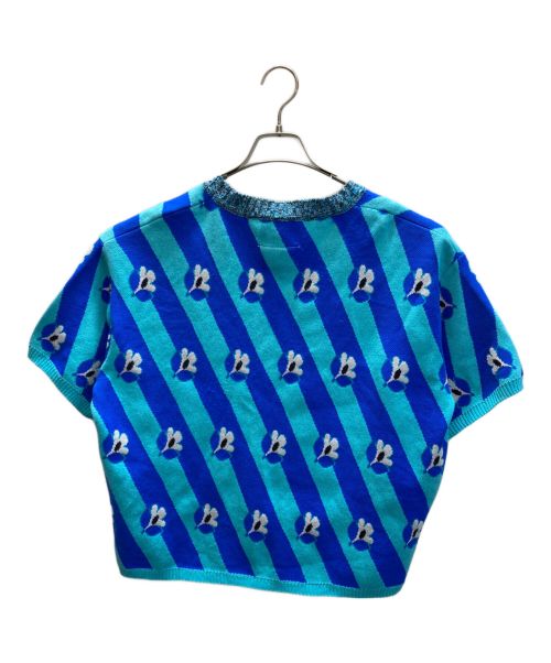 MM6 Maison Margiela（エムエムシックスメゾンマルジェラ）MM6 Maison Margiela (エムエムシックス メゾンマルジェラ) フラワーデザインショートスリーブニット ブルー サイズ:Mの古着・服飾アイテム