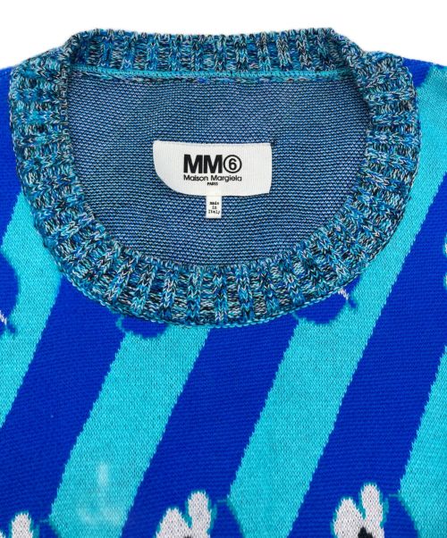 MM6 Maison Margiela（エムエムシックスメゾンマルジェラ）MM6 Maison Margiela (エムエムシックス メゾンマルジェラ) フラワーデザインショートスリーブニット ブルー サイズ:Mの古着・服飾アイテム