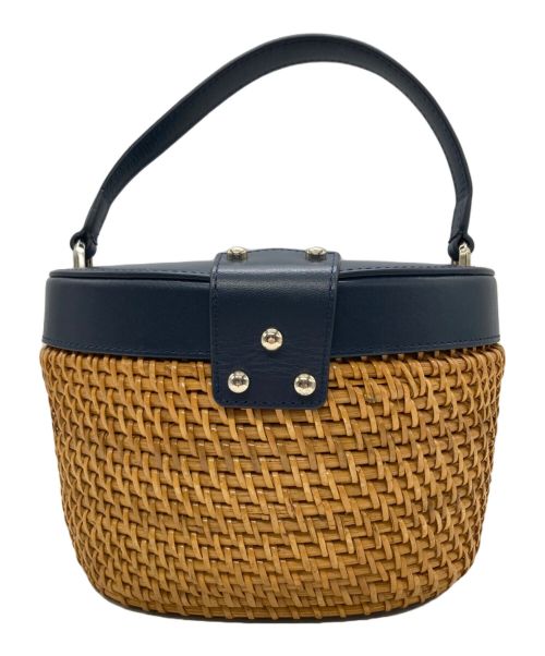 Kate Spade（ケイトスペード）Kate Spade (ケイトスペード) ラタンバスケットバッグ ブラウン×ネイビーの古着・服飾アイテム