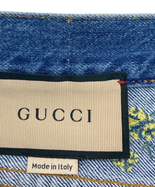 GUCCI（グッチ）GUCCI (グッチ) フラワー刺繍デニムミニスカート インディゴ サイズ:40の古着・服飾アイテム