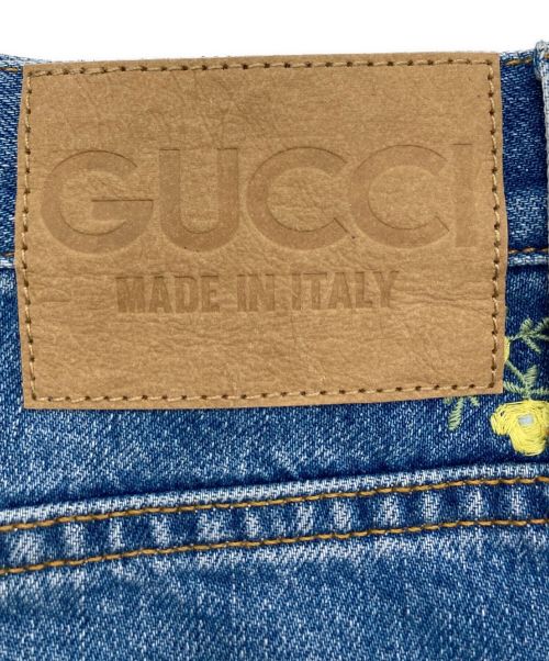 GUCCI（グッチ）GUCCI (グッチ) フラワー刺繍デニムミニスカート インディゴ サイズ:40の古着・服飾アイテム