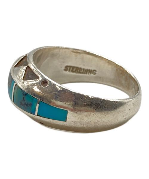 Navajo（ナバホ）Navajo (ナバホ) Ray Tracey インディアンジュエリー シルバーリング ブルー×シルバー サイズ:13号の古着・服飾アイテム