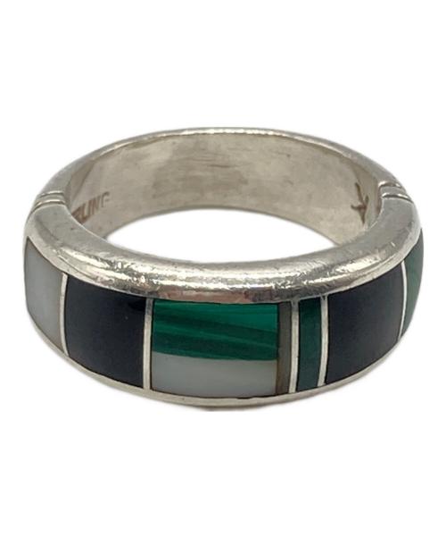 Navajo（ナバホ）Navajo (ナバホ) Ray Tracey インディアンジュエリー シルバーリング グリーン×シルバー サイズ:8号の古着・服飾アイテム