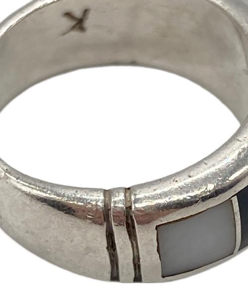 Navajo（ナバホ）Navajo (ナバホ) Ray Tracey インディアンジュエリー シルバーリング グリーン×シルバー サイズ:8号の古着・服飾アイテム