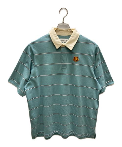 KENZO（ケンゾー）KENZO (ケンゾー) TIGER EMBROIDERED STRIPE POLO SHIRT ブルー サイズ:SIZE Mの古着・服飾アイテム