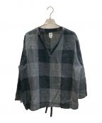 South2 West8サウスツー ウエストエイト）の古着「String V Neck Shirt - Linen Block Plaid」｜ブラック