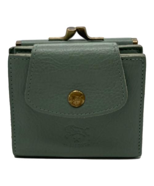 IL BISONTE（イル ビゾンテ）IL BISONTE (イル ビゾンテ) スクエアがま口レザーウォレット グリーンの古着・服飾アイテム