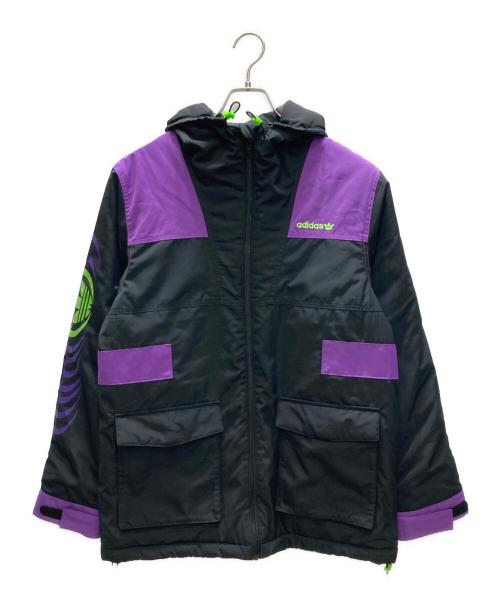 adidas（アディダス）adidas (アディダス) GRAPHIC PADDED JACKET / グラフィック パデッド ジャケット ブラック×パープル サイズ:SIZE Mの古着・服飾アイテム