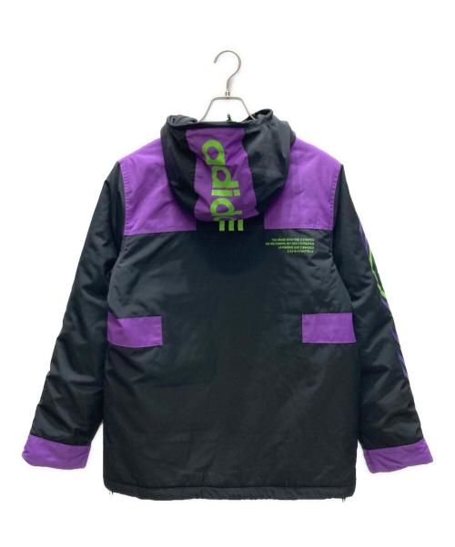 adidas（アディダス）adidas (アディダス) GRAPHIC PADDED JACKET / グラフィック パデッド ジャケット ブラック×パープル サイズ:SIZE Mの古着・服飾アイテム