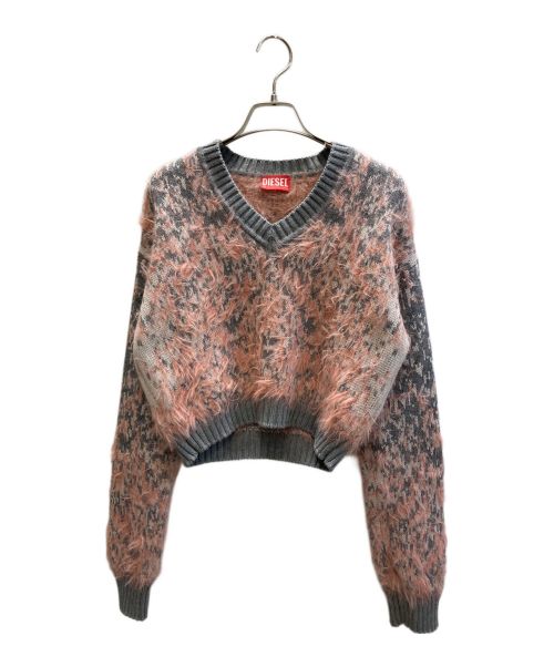 DIESEL（ディーゼル）DIESEL (ディーゼル) クロップドVネックニット ピンク×グレー サイズ:XSの古着・服飾アイテム