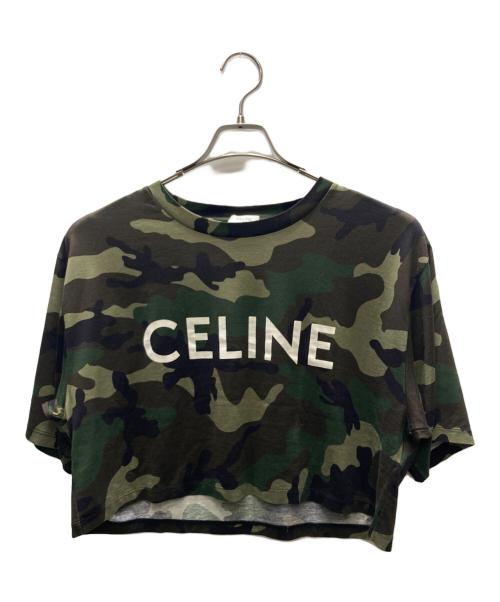 CELINE（セリーヌ）CELINE (セリーヌ) ロゴプリントクロップドカモフラTシャツ グリーン サイズ:Lの古着・服飾アイテム