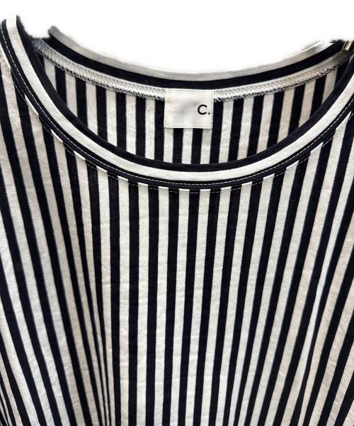 C+（シー）C+ (シー) ボーダーデザイントップス ホワイト×ブラック サイズ:SIZE 38 未使用品の古着・服飾アイテム