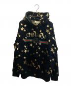 GUCCIグッチ）の古着「ロゴ ムーン スター スウェットプルオーバーパーカー」｜ブラック