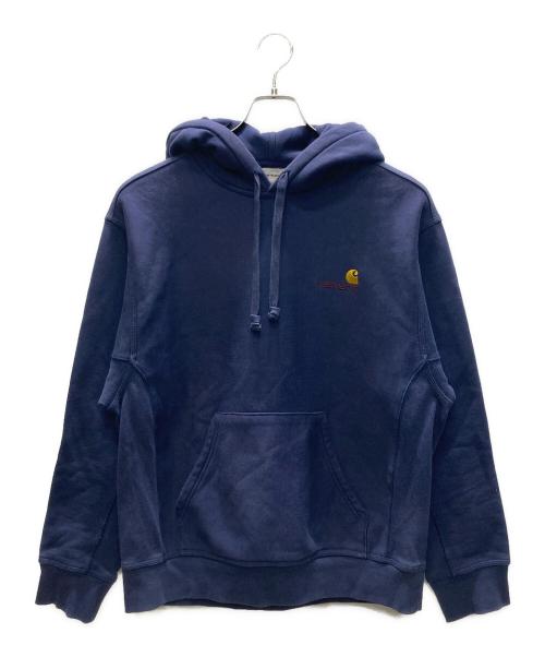 CarHartt（カーハート）CarHartt (カーハート) プルオーバーパーカー HOODED AMERICAN SCRIPT SWEATSHIRT ネイビー サイズ:Mの古着・服飾アイテム