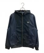 FRED PERRYフレッドペリー）の古着「Pinstripe Panel Woven Track Jacket」｜ネイビー×ブラック