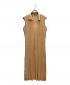 PLEATS PLEASEプリーツプリーズ）の古着「プリーツノースリーブワンピース」｜ベージュ