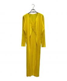 PLEATS PLEASE（プリーツプリーズ）の古着「プリーツロングカーディガン」｜イエロー
