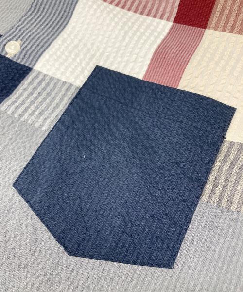 BURBERRY BLACK LABEL（バーバリーブラックレーベル）BURBERRY BLACK LABEL (バーバリーブラックレーベル) シアサッカーチェックシャツ ネイビー サイズ:Lの古着・服飾アイテム