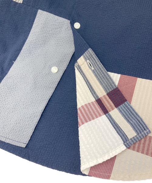 BURBERRY BLACK LABEL（バーバリーブラックレーベル）BURBERRY BLACK LABEL (バーバリーブラックレーベル) シアサッカーチェックシャツ ネイビー サイズ:Lの古着・服飾アイテム