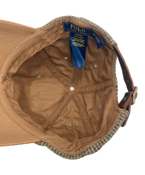 POLO RALPH LAUREN（ポロ・ラルフローレン）POLO RALPH LAUREN (ポロ・ラルフローレン) ツイードレザーキャップ ブラウンの古着・服飾アイテム
