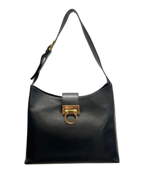 Salvatore Ferragamo（サルヴァトーレ フェラガモ）Salvatore Ferragamo (サルヴァトーレ フェラガモ) 型押しスモールトートバッグ ブラックの古着・服飾アイテム