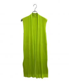 PLEATS PLEASE（プリーツプリーズ）の古着「プリーツロングベスト」｜グリーン