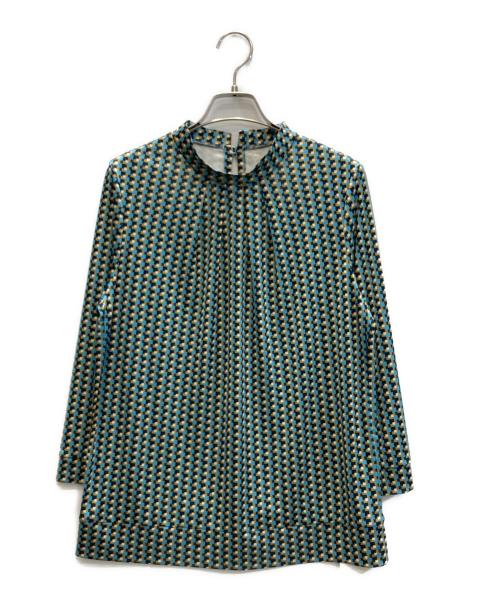 Leilian（レリアン）Leilian (レリアン) 幾何学柄ブラウス ブルー×イエロー サイズ:SIZE 11 未使用品の古着・服飾アイテム