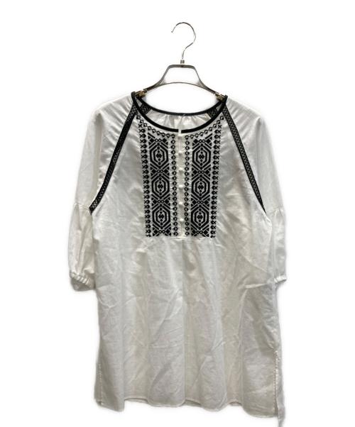 Leilian（レリアン）Leilian (レリアン) 刺繍×レースボリュームスリーブブラウス ホワイト×ブラック サイズ:SIZE 7の古着・服飾アイテム