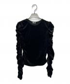 H BEAUTY&YOUTHエイチ ビューティー&ユース）の古着「ベロア シャーリングスリーブカットソー」｜ブラック