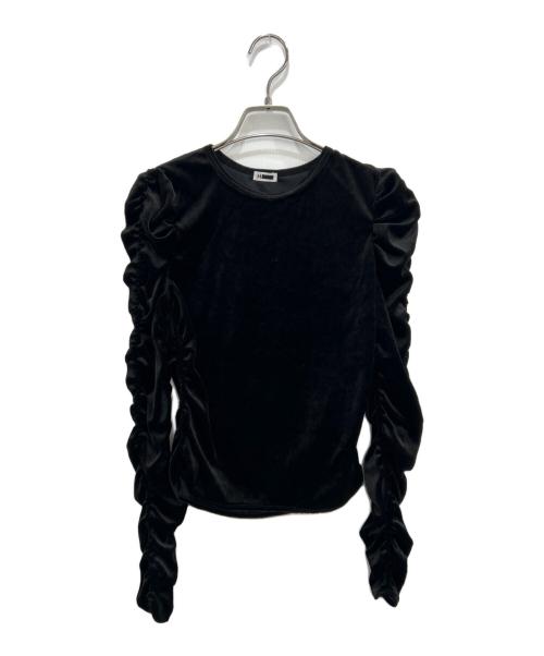 H BEAUTY&YOUTH（エイチ ビューティー&ユース）H BEAUTY&YOUTH (エイチ ビューティー&ユース) ベロア シャーリングスリーブカットソー ブラック サイズ:Freeの古着・服飾アイテム