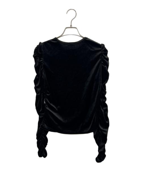 H BEAUTY&YOUTH（エイチ ビューティー&ユース）H BEAUTY&YOUTH (エイチ ビューティー&ユース) ベロア シャーリングスリーブカットソー ブラック サイズ:Freeの古着・服飾アイテム