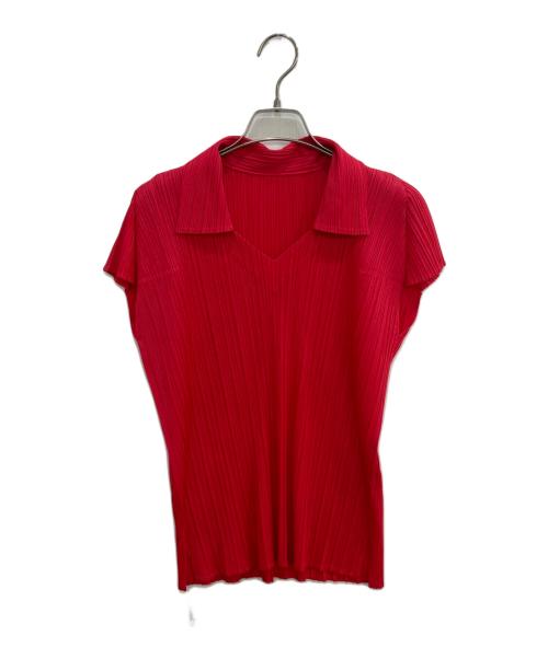 PLEATS PLEASE（プリーツプリーズ）PLEATS PLEASE (プリーツプリーズ) スキッパープリーツブラウス レッド サイズ:3の古着・服飾アイテム
