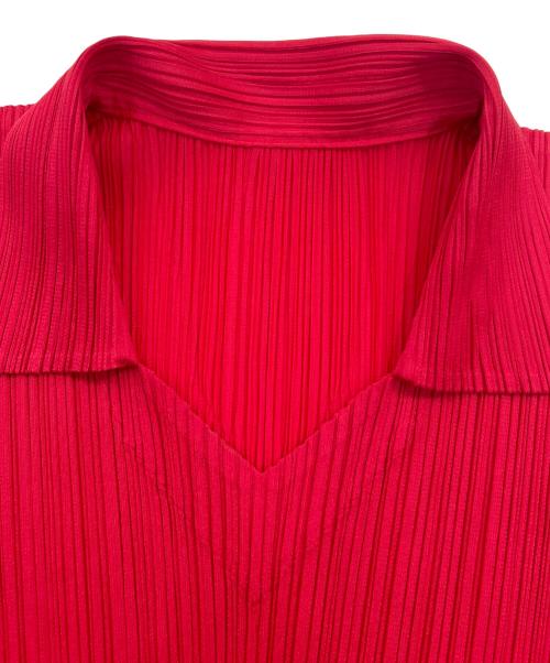 PLEATS PLEASE（プリーツプリーズ）PLEATS PLEASE (プリーツプリーズ) スキッパープリーツブラウス レッド サイズ:3の古着・服飾アイテム