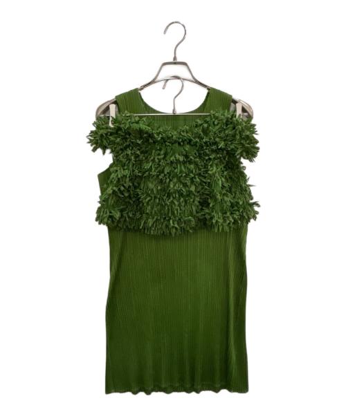 PLEATS PLEASE（プリーツプリーズ）PLEATS PLEASE (プリーツプリーズ) ベアトップ＆プリーツノースリーブブラウス グリーン サイズ:3の古着・服飾アイテム