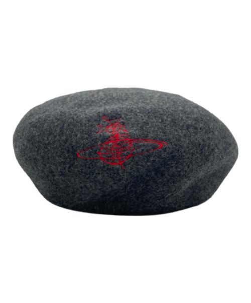 Vivienne Westwood（ヴィヴィアンウエストウッド）Vivienne Westwood (ヴィヴィアンウエストウッド) オーブ刺繍ベレー帽 グレーの古着・服飾アイテム