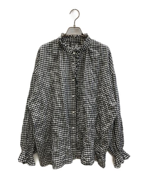 journal standard luxe（ジャーナルスタンダード ラックス）journal standard luxe (ジャーナルスタンダード リュクス) シャーリングチェック フリルパフブラウス ホワイト×ブラック サイズ:SIZE Free 未使用品の古着・服飾アイテム