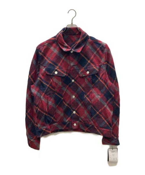 UNDERCOVER（アンダーカバー）UNDERCOVER (アンダーカバー) ウール混モッサージャケット レッド×ブラック サイズ:4の古着・服飾アイテム