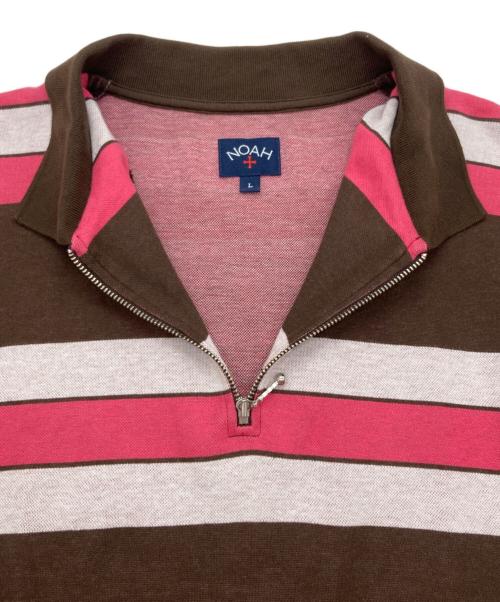 Noah（ノア）Noah (ノア) ハーフジップ ボーダー ラガーシャツ ブラウン サイズ:Ｌの古着・服飾アイテム