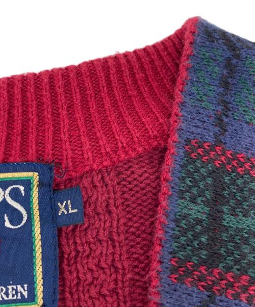 CHAPS RALPH LAUREN（チャップス ラルフローレン）CHAPS RALPH LAUREN (チャップス ラルフローレン) 80s Vネックケーブルニット レッド サイズ:XLの古着・服飾アイテム