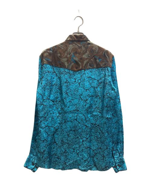 DRIES VAN NOTEN（ドリスヴァンノッテン）DRIES VAN NOTEN (ドリスヴァンノッテン) Satin Western Shirt / サテンウェスタンシャツ ブルー×ブラウン サイズ:SIZE 46の古着・服飾アイテム