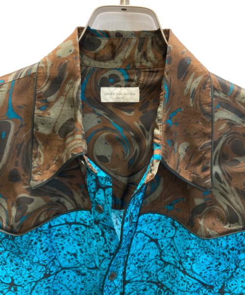 DRIES VAN NOTEN（ドリスヴァンノッテン）DRIES VAN NOTEN (ドリスヴァンノッテン) Satin Western Shirt / サテンウェスタンシャツ ブルー×ブラウン サイズ:SIZE 46の古着・服飾アイテム