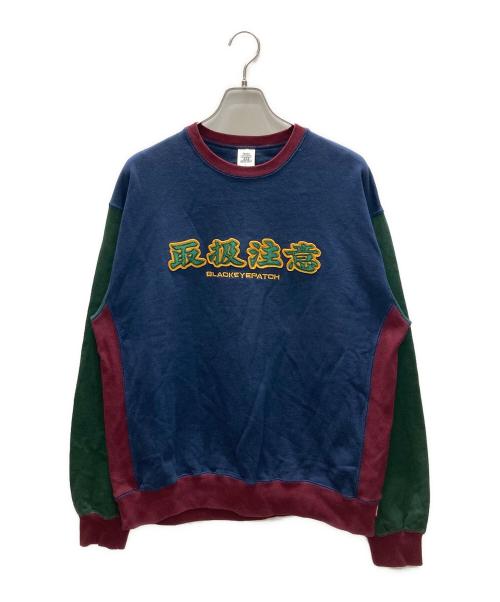 THE BLACK EYE PATCH（ブラックアイパッチ）THE BLACK EYE PATCH (ブラックアイパッチ) 取扱注意 刺繍スウェット ネイビー×グリーン サイズ:Lの古着・服飾アイテム