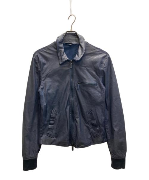GIORGIO ARMANI（ジョルジョアルマーニ）GIORGIO ARMANI (ジョルジョアルマーニ) カーフレザー切替ジャケット ネイビー サイズ:46の古着・服飾アイテム