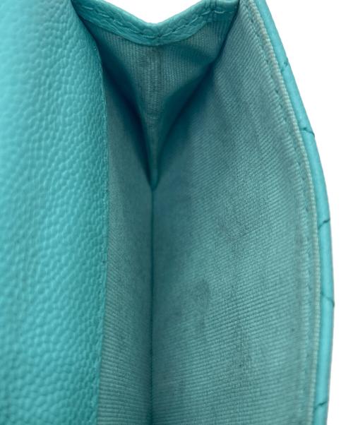 CHANEL（シャネル）CHANEL (シャネル) マトラッセ キャビアスキン コンパクトウォレット ターコイズグリーンの古着・服飾アイテム