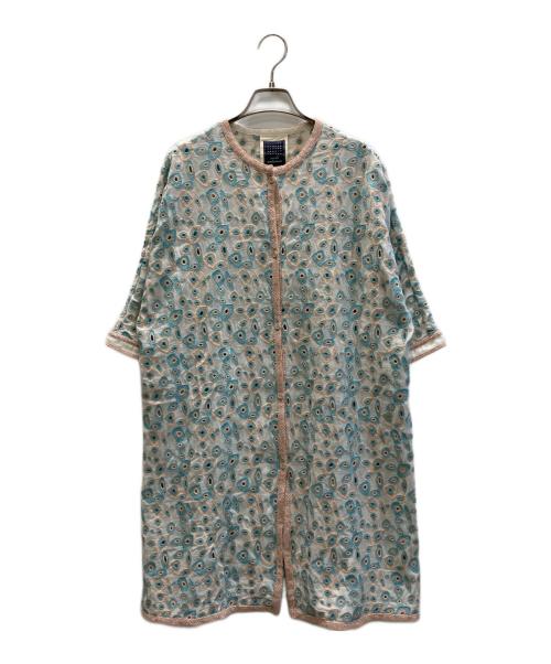 mina perhonen（ミナ ペルホネン）mina perhonen (ミナ ペルホネン) カットワーク刺繍コートドレスワンピース ブルー×ベージュ サイズ:SIZE Mの古着・服飾アイテム