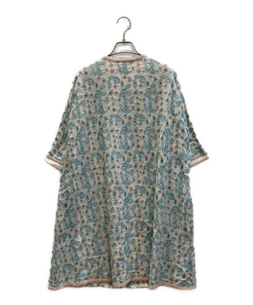 mina perhonen（ミナ ペルホネン）mina perhonen (ミナ ペルホネン) カットワーク刺繍コートドレスワンピース ブルー×ベージュ サイズ:SIZE Mの古着・服飾アイテム