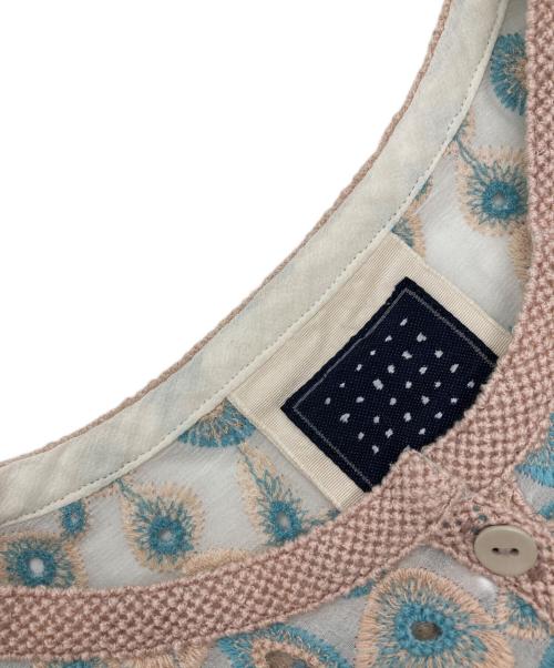 mina perhonen（ミナ ペルホネン）mina perhonen (ミナ ペルホネン) カットワーク刺繍コートドレスワンピース ブルー×ベージュ サイズ:SIZE Mの古着・服飾アイテム