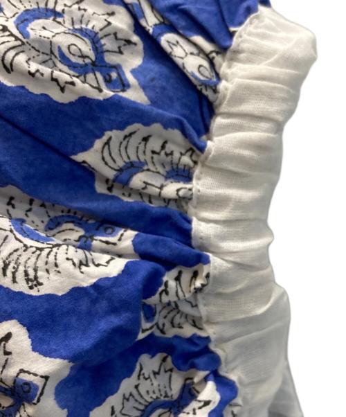 Aguni（アグニ）Aguni (アグニ) パネルプリントランタンスリーブ柄ワンピース ブルー×ホワイト サイズ:ONEの古着・服飾アイテム